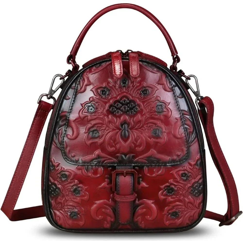 Womens Red Genuine Leather Satchel